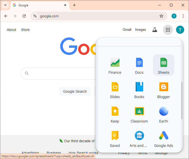 Google Apps Pop-Up from www.google.com